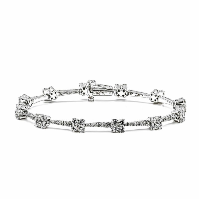 Bracelets & Bangles |   18Ct White Gold Diamond Cluster Bracelet 3.69Ct Bracelets & Bangles Bracelets & Bangles