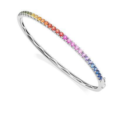 Bracelets & Bangles |   18Ct White Gold Multi Coloured Sapphire Bangle 1.89Cts Bracelets & Bangles Bracelets & Bangles