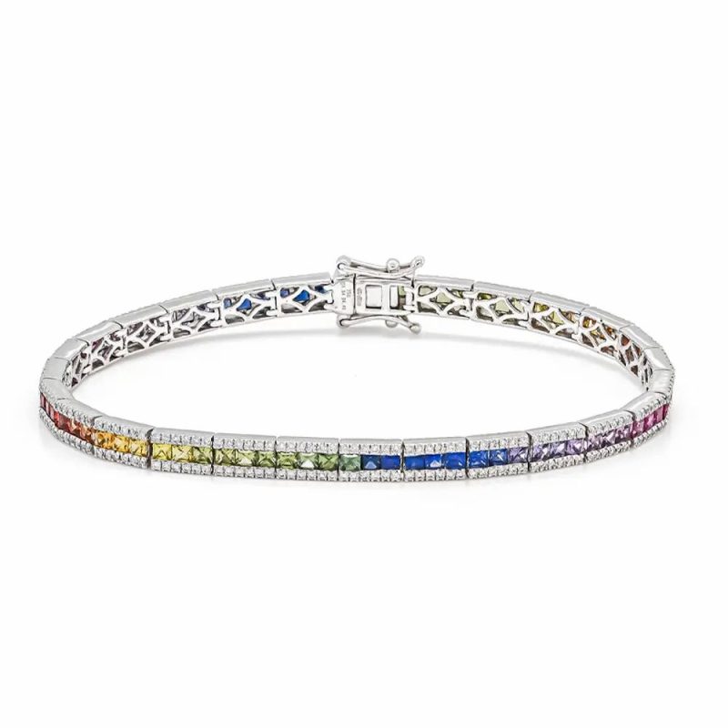 Bracelets & Bangles |   18Ct White Gold Multi Sapphire And Diamond Bracelet Bracelets & Bangles Bracelets & Bangles