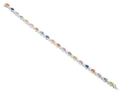 Bracelets & Bangles |   18Ct White Gold Oval Multi Coloured Sapphire And Diamond Bracelet Bracelets & Bangles Bracelets & Bangles