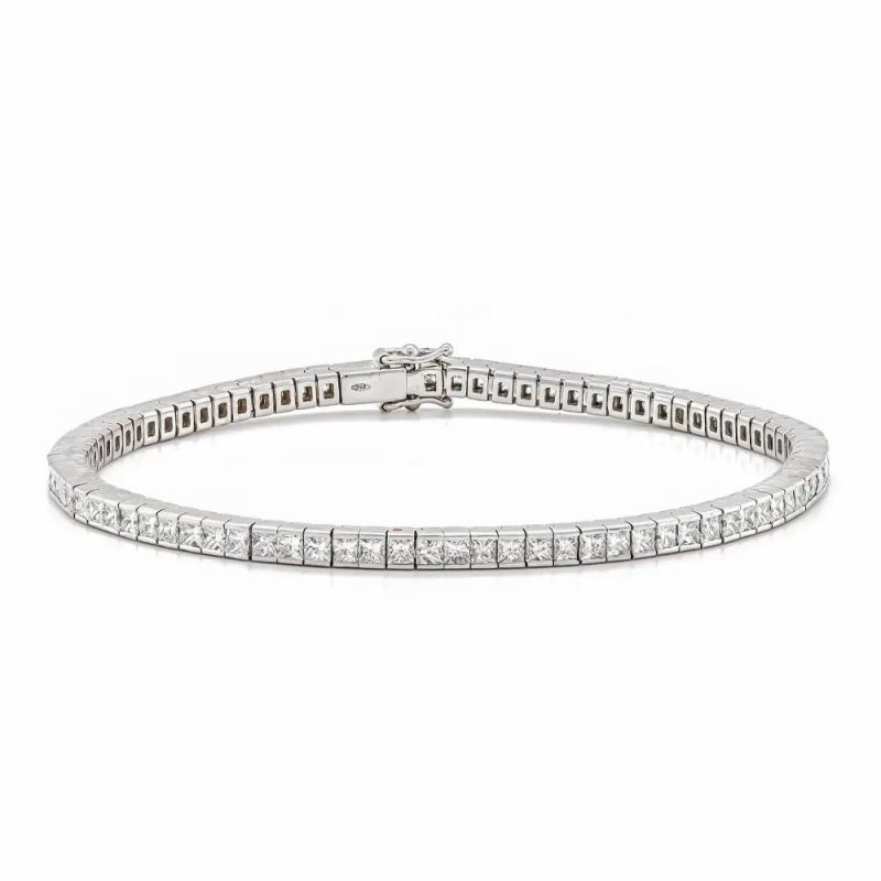 Bracelets & Bangles |   18Ct White Gold Princess Cut Diamond Line Bracelet Bracelets & Bangles Bracelets & Bangles