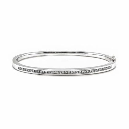 Bracelets & Bangles |   18Ct White Gold Princess Cut Diamond Set Bangle 1.06Cts Bracelets & Bangles Bracelets & Bangles