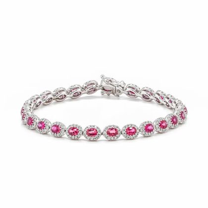 Bracelets & Bangles |   18Ct White Gold Ruby & Brilliant Diamond Cluster Line Bracelet Bracelets & Bangles Bracelets & Bangles