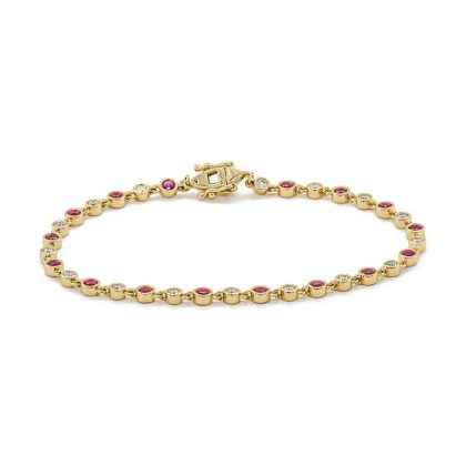 Bracelets & Bangles |   18Ct Yellow Gold Round Ruby And Diamond Chain Bracelet Bracelets & Bangles Bracelets & Bangles