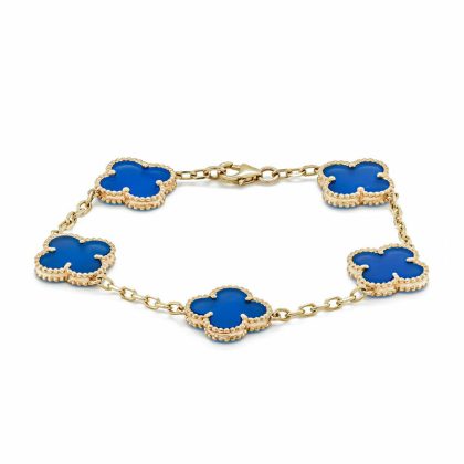 Bracelets & Bangles |   9Ct Yellow Gold Blue Agate Four Leaf Clover Bracelet Bracelets & Bangles Bracelets & Bangles