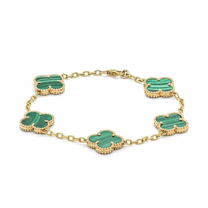 Bracelets & Bangles |   9Ct Yellow Gold Malachite Four Leaf Clover Bracelet Bracelets & Bangles Bracelets & Bangles