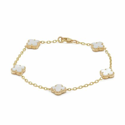 Bracelets & Bangles |   9Ct Yellow Gold Small White Mother Of Pearl Four Clover Bracelet Bracelets & Bangles Bracelets & Bangles