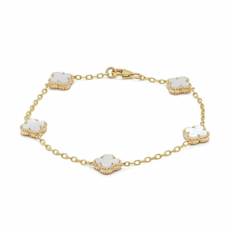 Bracelets & Bangles |   9Ct Yellow Gold Small White Mother Of Pearl Four Clover Bracelet Bracelets & Bangles Bracelets & Bangles