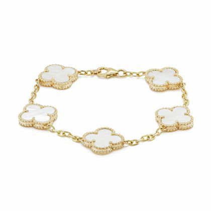 Bracelets & Bangles |   9Ct Yellow Gold White Mother Of Pearl Clover Bracelet Bracelets & Bangles Bracelets & Bangles