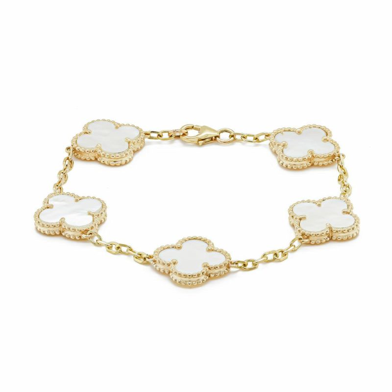 Bracelets & Bangles |   9Ct Yellow Gold White Mother Of Pearl Clover Bracelet Bracelets & Bangles Bracelets & Bangles