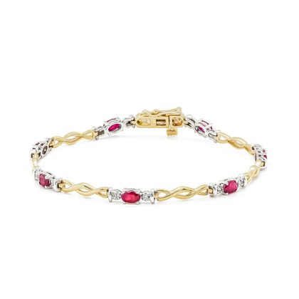 Bracelets & Bangles |   9Ct Yellow & White Gold Diamond & Oval Ruby Bracelet Bracelets & Bangles Bracelets & Bangles