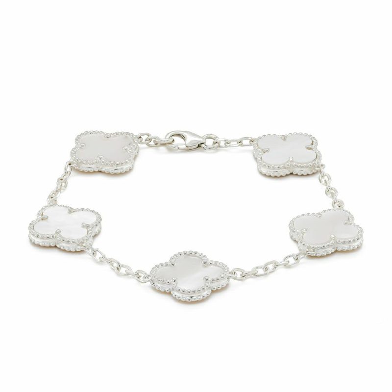 Bracelets & Bangles |   Silver White Mother Of Pearl Four Leaf Clover Bracelet Bracelets & Bangles Bracelets & Bangles