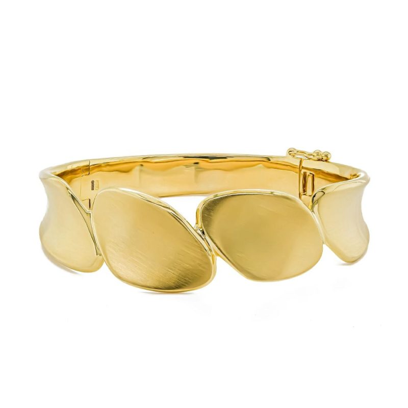 Bracelets & Bangles |   Silver & Yellow Gold Plate Satin & Polished Finished Pebble Bangle Bracelets & Bangles Bracelets & Bangles