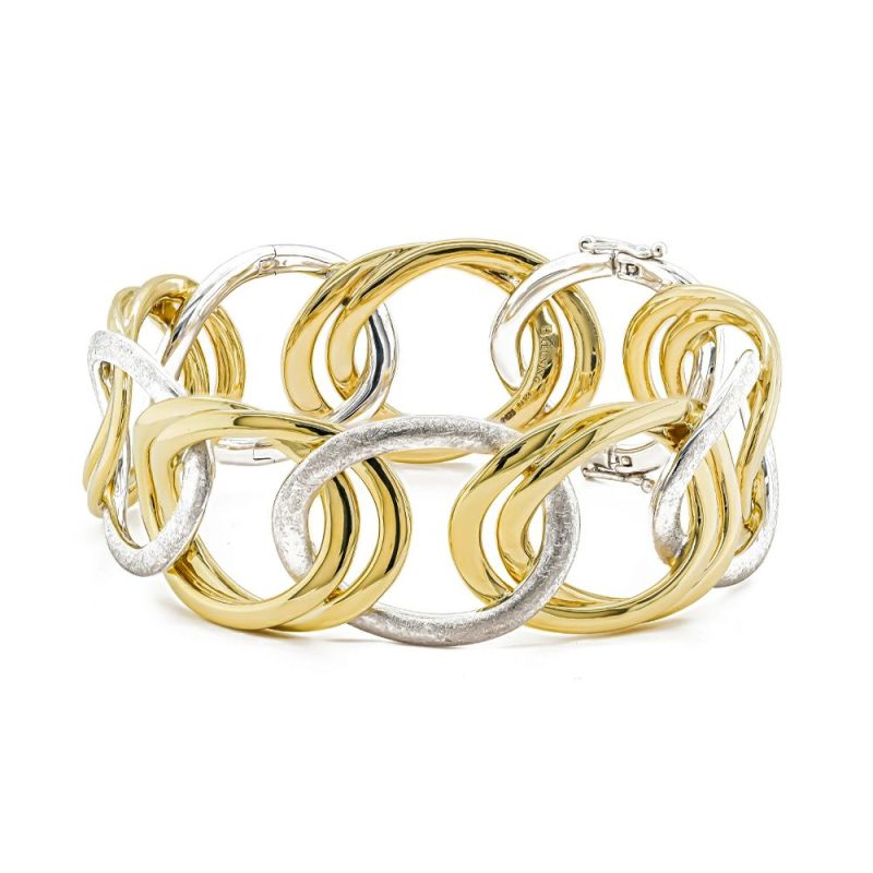 Bracelets & Bangles |   Silver & Yellow Gold Plated Brushed Polished Double Oval Loop Bangle Bracelets & Bangles Bracelets & Bangles