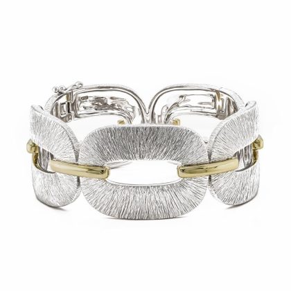 Bracelets & Bangles |   Silver & Yellow Gold Plated Lined Oval Large Link & Polished Bar Bangle Bracelets & Bangles Bracelets & Bangles