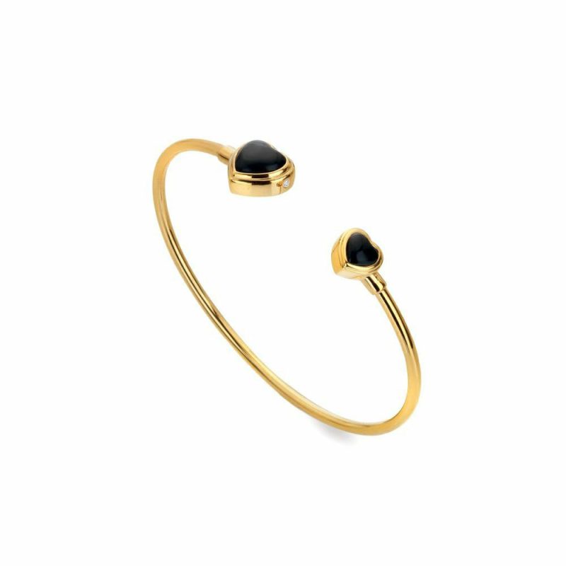 Bracelets & Bangles |   X Jac Jossa Gold Plated Onyx Heart Bangle Dc192 Bracelets & Bangles Bracelets & Bangles