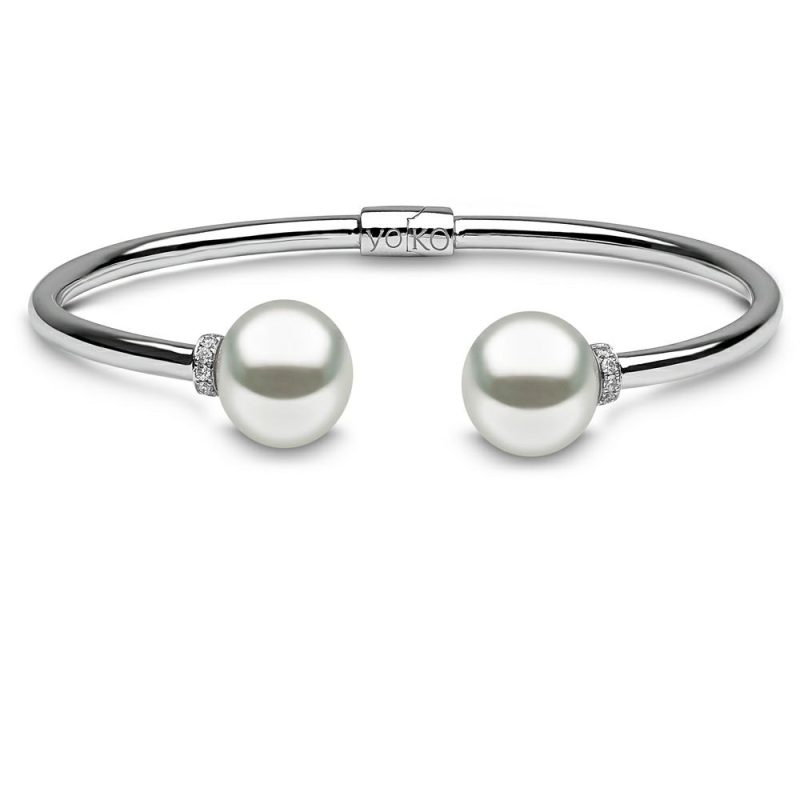 Bracelets & Bangles |   Yoko 18Ct White Gold Freshwater Pearl And Diamond Bangle Bracelets & Bangles Bracelets & Bangles