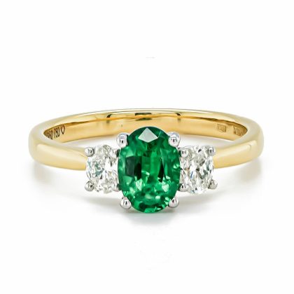 Dress Rings |   18Ct And Platinum Oval Emerald And Two Oval Diamond Ring Dress Rings Dress Rings