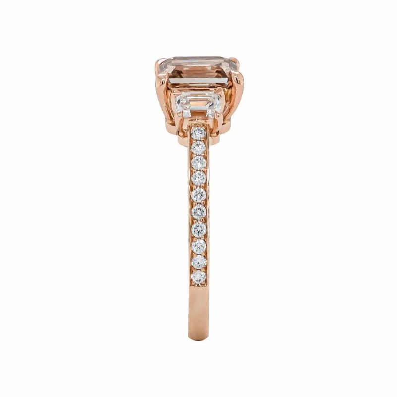 Dress Rings |   18Ct Rose Gold Emerald Cut Fancy Brown Diamond With Diamond Shoulders Ring Jewellery Dress Rings