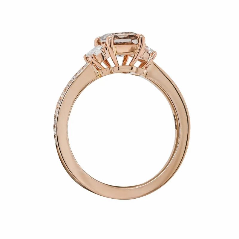 Dress Rings |   18Ct Rose Gold Emerald Cut Fancy Brown Diamond With Diamond Shoulders Ring Jewellery Dress Rings