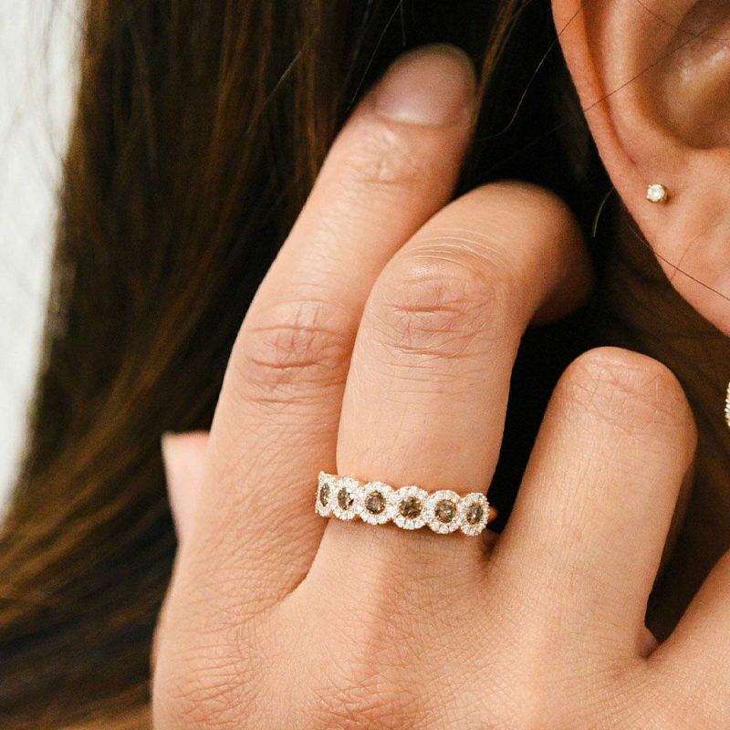 Dress Rings |   18Ct Rose Gold Fancy Brown And White Diamond Cluster Band Dress Rings Dress Rings