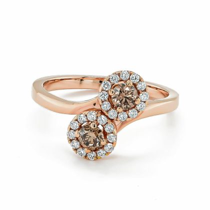 Dress Rings |   18Ct Rose Gold Fancy Brown And White Diamond Two Cluster Cross Over Band Dress Rings Dress Rings