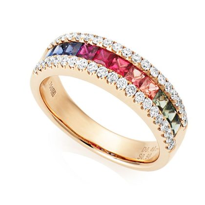 Dress Rings |   18Ct Rose Gold Multi Coloured Sapphire And Diamond Band Dress Rings Dress Rings