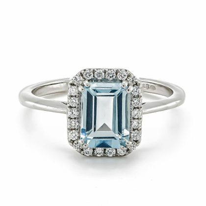 Dress Rings |   18Ct White Gold 1.18Cts Octagon Aquamarine And Diamond Cluster Ring Dress Rings Dress Rings