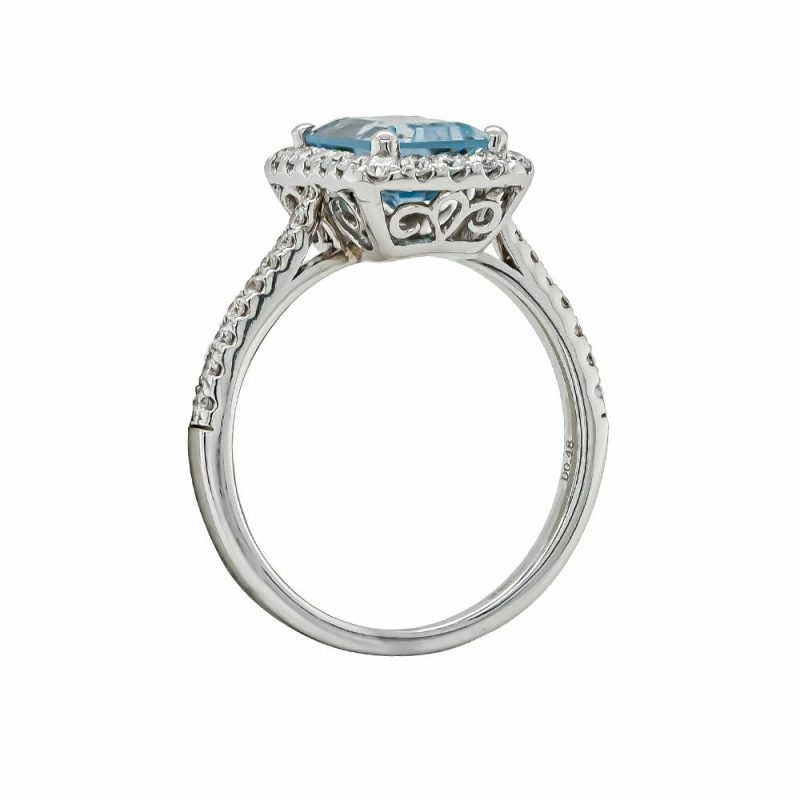 Dress Rings |   18Ct White Gold 1.84Cts Octagonal Aquamarine And Diamond .48Cts Cluster Ring Dress Rings Dress Rings