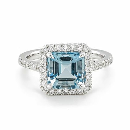 Dress Rings |   18Ct White Gold Aquamarine Cluster Ring With Diamond Shoulders Dress Rings Dress Rings