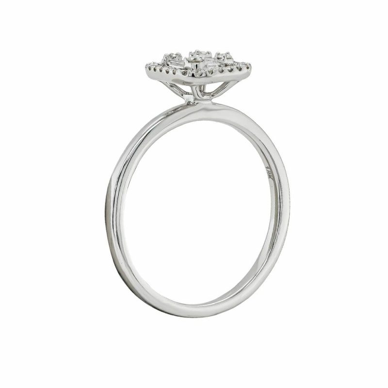 Dress Rings |   18Ct White Gold Baguette And Brilliant Cut Diamond Cluster Ring .37Cts Dress Rings Dress Rings