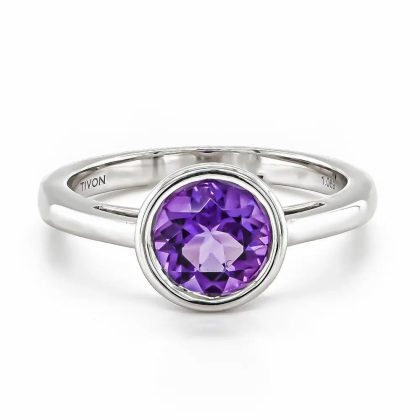 Dress Rings |   18Ct White Gold Brilliant Cut Amethyst Rub Set Ring Dress Rings Dress Rings