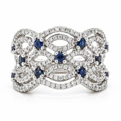 Dress Rings |   18Ct White Gold Diamond & Sapphire Wide Dress Ring Dress Rings Dress Rings