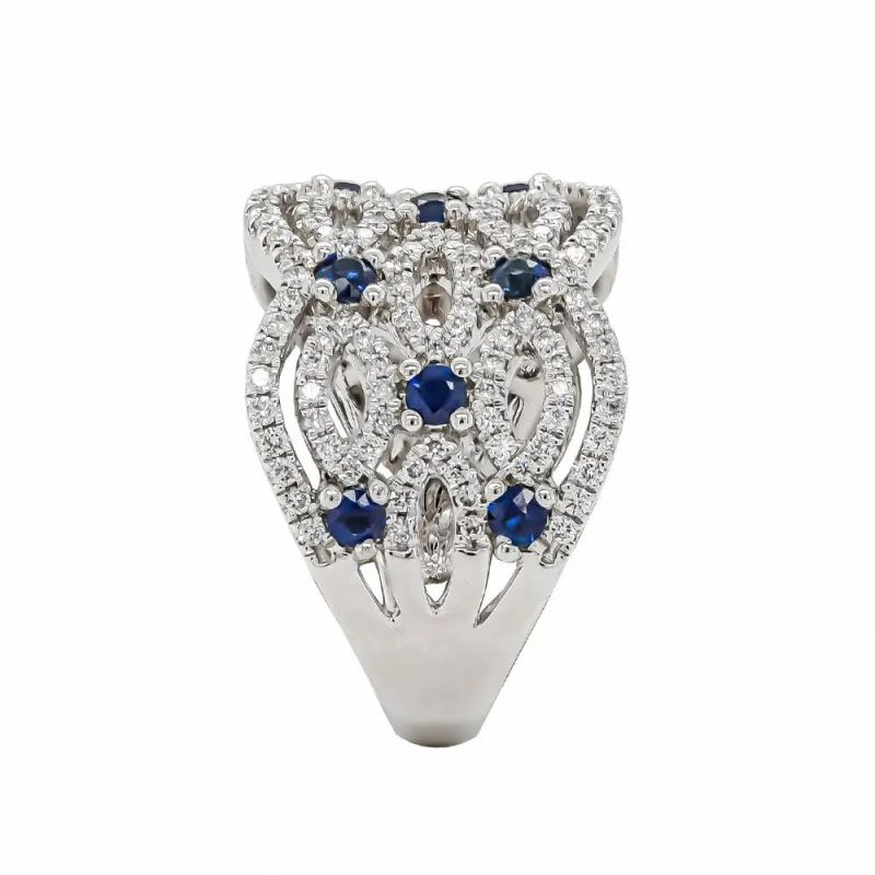 Dress Rings |   18Ct White Gold Diamond & Sapphire Wide Dress Ring Dress Rings Dress Rings