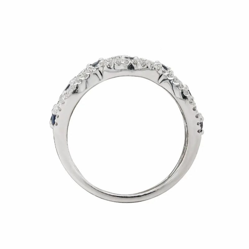 Dress Rings |   18Ct White Gold Diamond & Sapphire Wide Dress Ring Dress Rings Dress Rings