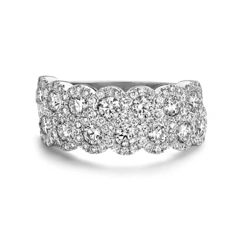 Dress Rings |   18Ct White Gold Double Row Cluster Diamond Band 2.18Ct Dress Rings Dress Rings