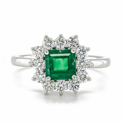 Dress Rings |   18Ct White Gold Octagon Emerald And 12 Diamond Cluster Ring Dress Rings Dress Rings