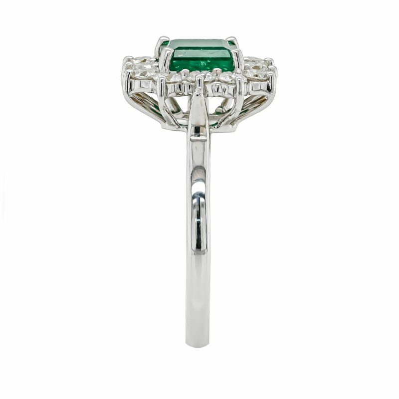 Dress Rings |   18Ct White Gold Octagon Emerald And 12 Diamond Cluster Ring Dress Rings Dress Rings