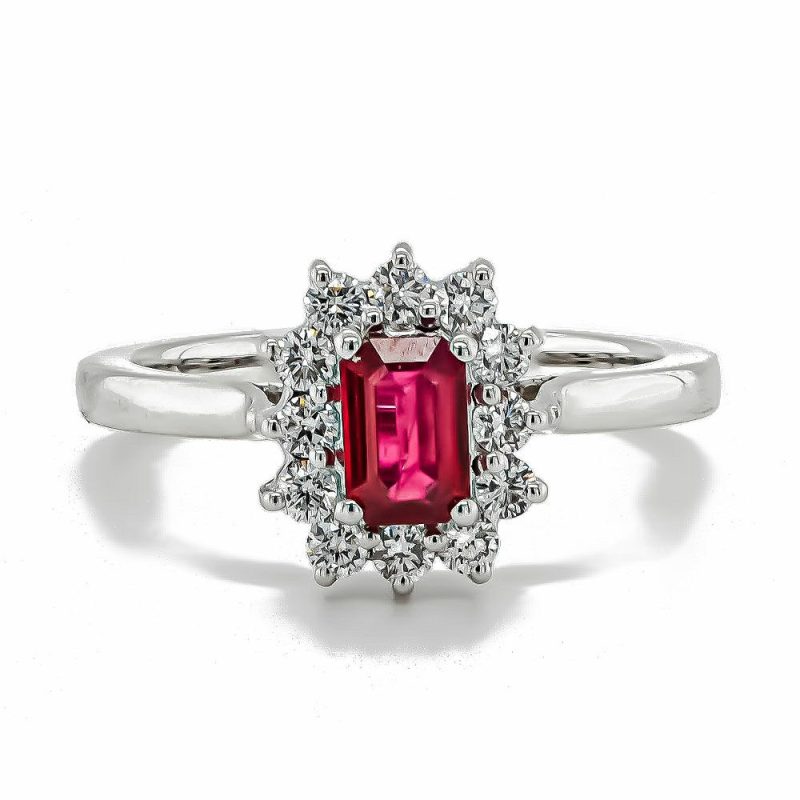 Dress Rings |   18Ct White Gold Octagonal Ruby And Diamond Cluster Ring Dress Rings Dress Rings