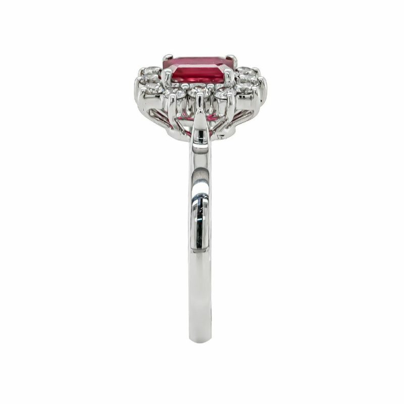 Dress Rings |   18Ct White Gold Octagonal Ruby And Diamond Cluster Ring Dress Rings Dress Rings