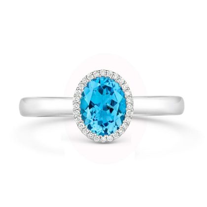 Dress Rings |   18Ct White Gold Oval Blue Topaz And Diamond Cluster Ring Dress Rings Dress Rings