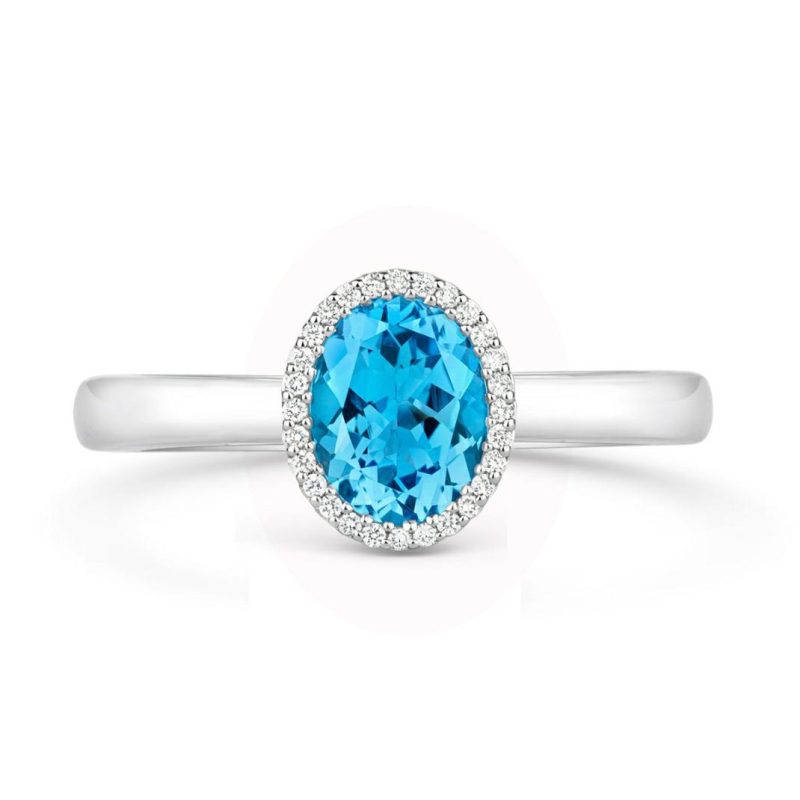 Dress Rings |   18Ct White Gold Oval Blue Topaz And Diamond Cluster Ring Dress Rings Dress Rings