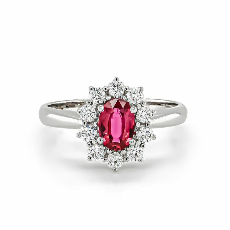 Dress Rings |   18Ct White Gold Oval Ruby And Diamond Cluster Ring Dress Rings Dress Rings