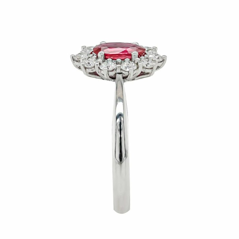 Dress Rings |   18Ct White Gold Oval Ruby And Diamond Cluster Ring Dress Rings Dress Rings