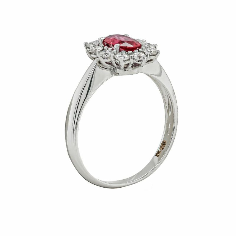 Dress Rings |   18Ct White Gold Oval Ruby And Diamond Cluster Ring Dress Rings Dress Rings