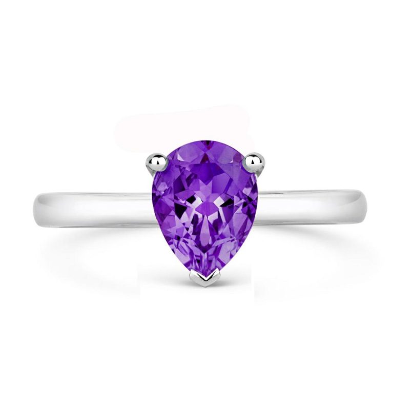 Dress Rings |   18Ct White Gold Pear Shaped Amethyst Claw Set Ring Dress Rings Dress Rings