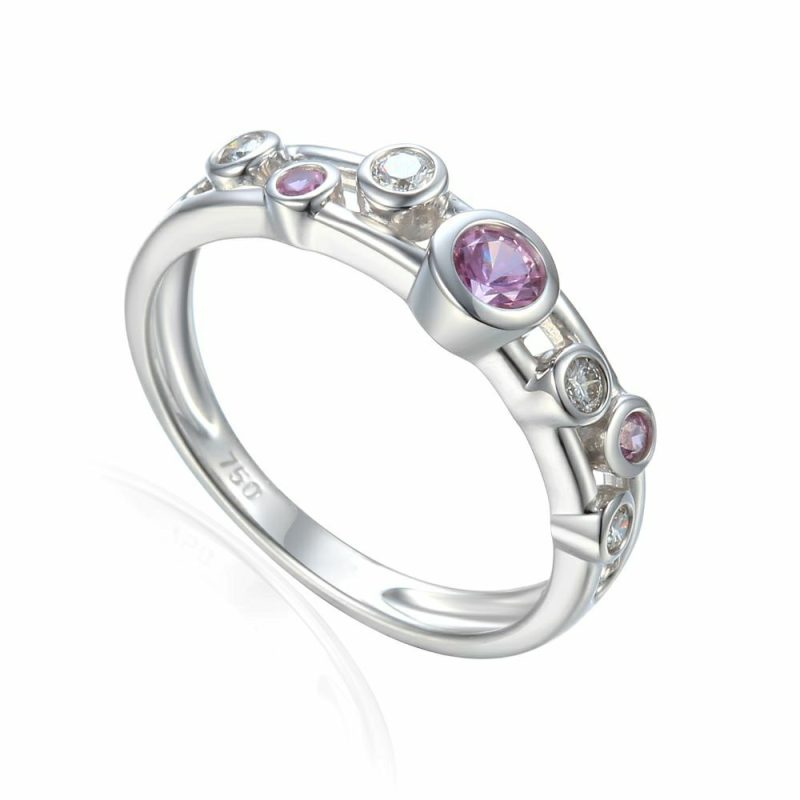 Dress Rings |   18Ct White Gold Pink Sapphire And Diamond Two Strand Band Dress Rings Dress Rings