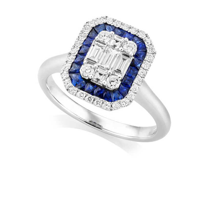 Dress Rings |   18Ct White Gold Sapphire And Diamond Art Deco Style Cluster Ring Dress Rings Dress Rings