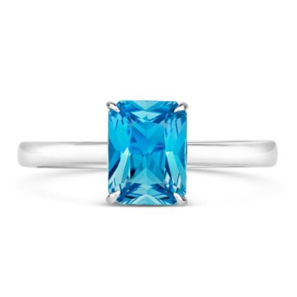 Dress Rings |   18Ct White Gold Single Blue Topaz Emerald Cut Ring Dress Rings Dress Rings