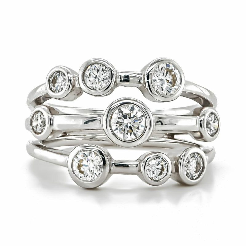 Dress Rings |   18Ct White Gold Three Strand Nine Diamond Set Bubble Band 1.01Cts Dress Rings Dress Rings